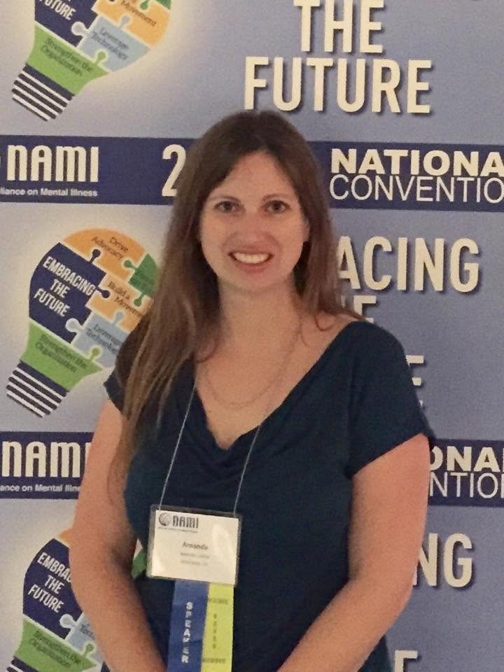 Amanda LaPera at a NAMI California conference with a speaker badge.