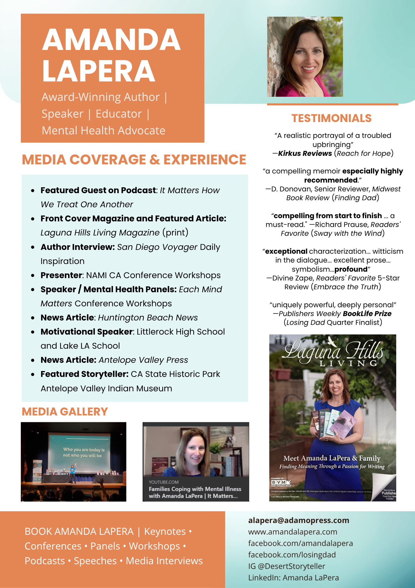 Preview of Amanda LaPera media experience sheet.