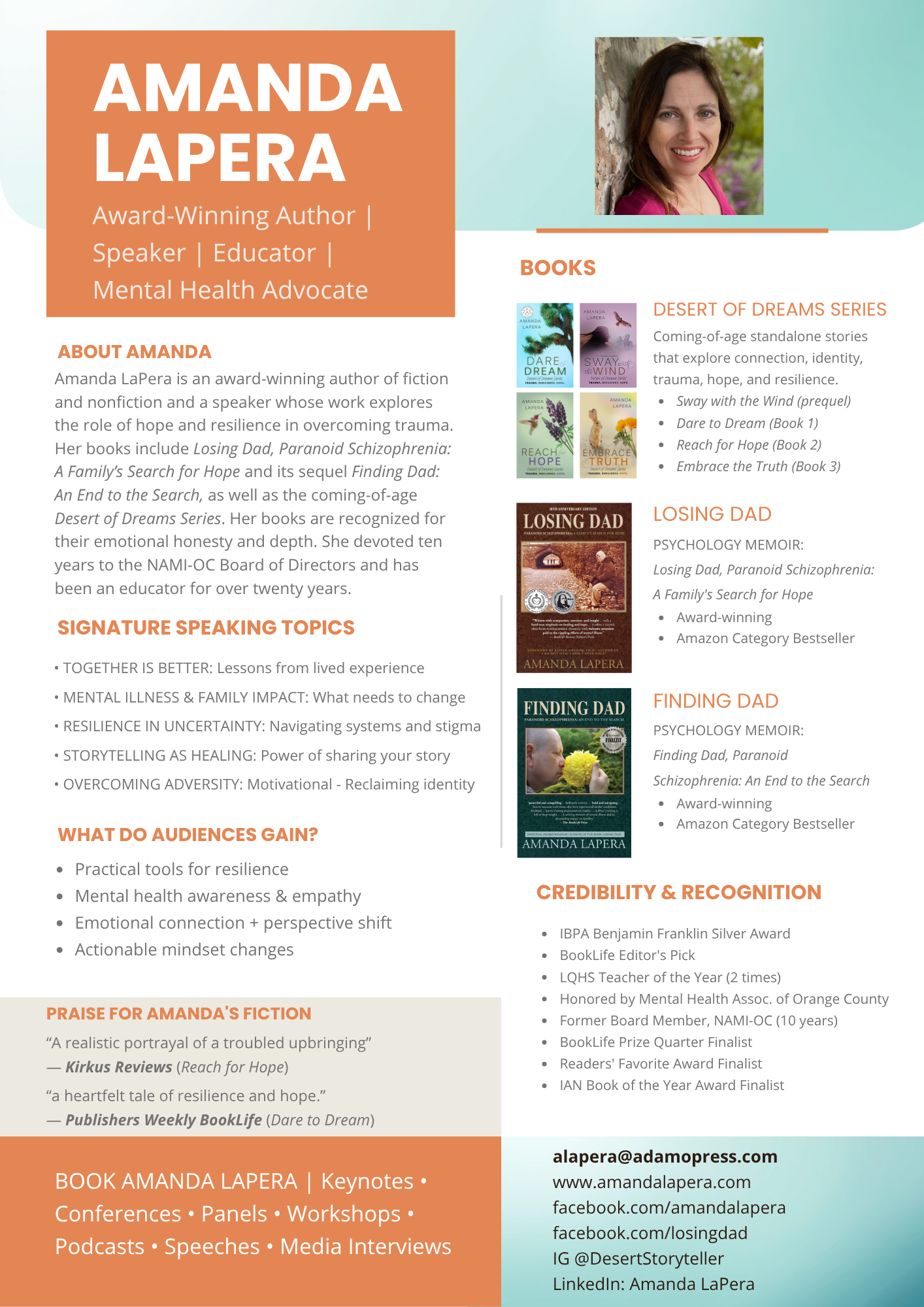 Preview of Amanda LaPera one-page media sheet.